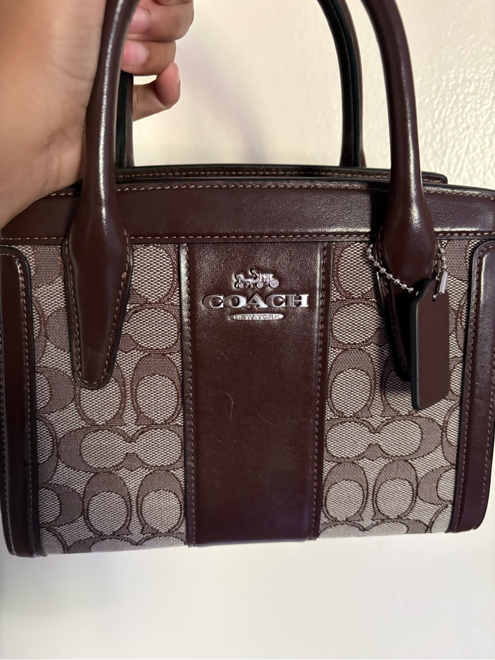 Coach Brown Signature Canvas Satchel with Dark Chocolate Leather Trim